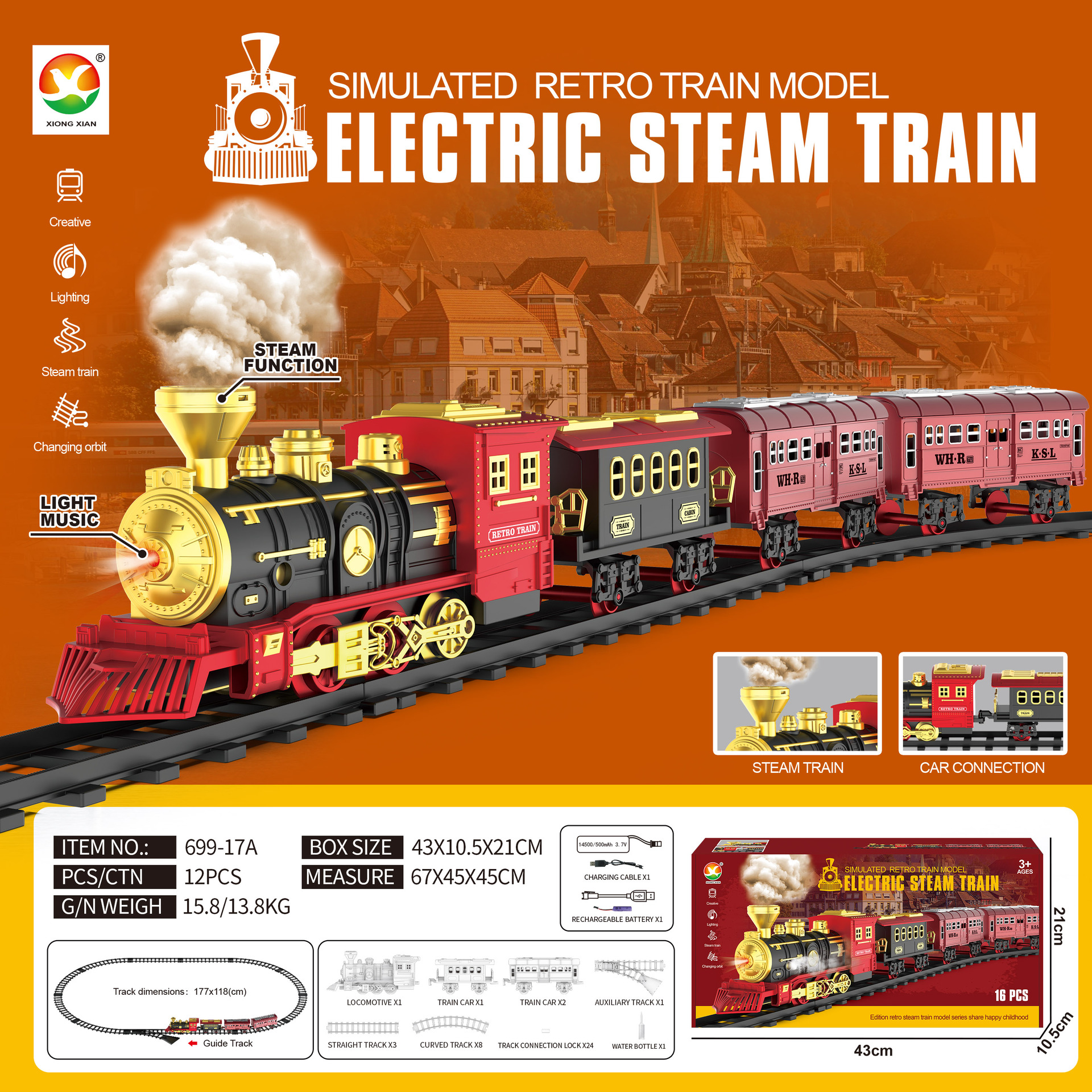 Cross-Border Electric Classical Smoking Track Train Retro Steam Model Spray Simulation Children's Christmas Toy Set