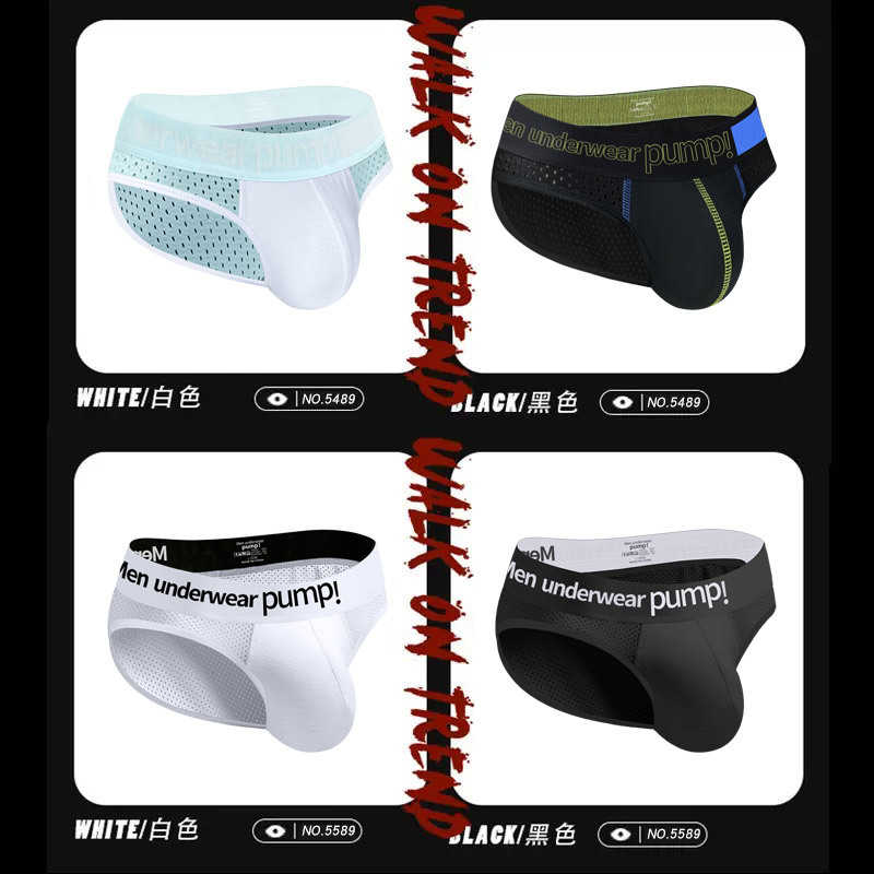 Thin Pump Underwear, Low-Waisted, Slim-Fitting, Butt-Lifting, Trendyy Color-Blocked Men's Sports Briefs, Export Single Bag