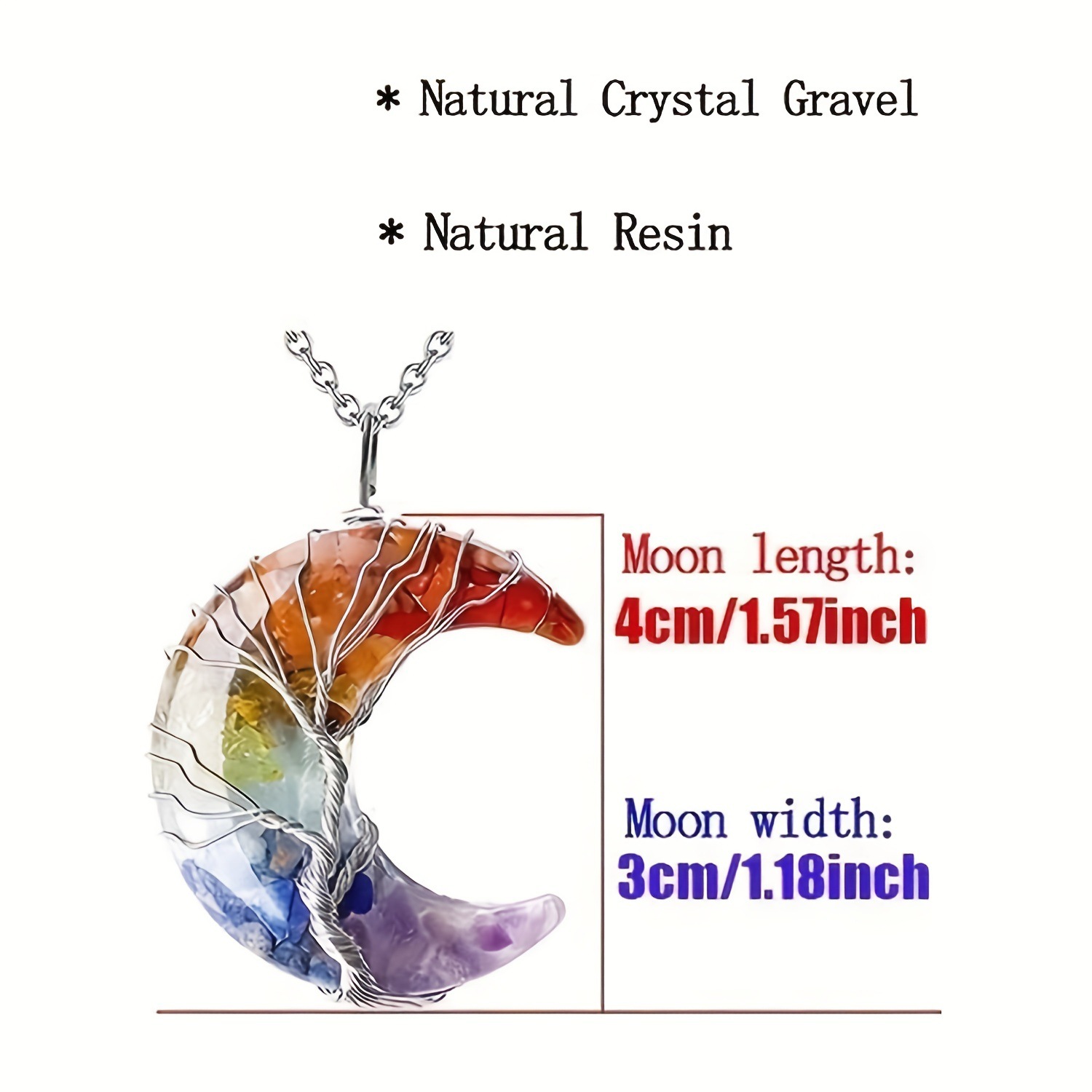 Life Tree Moon Pendant 7 Chakra Healing Crystal Necklace Tree Life