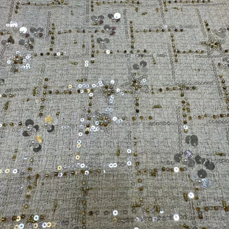 Manufacturer Supplies Tweed Fabric, Woolen Fabric, Gold Silk Bead Embroidery Jacket, Autumn and Winter Dress Fabric