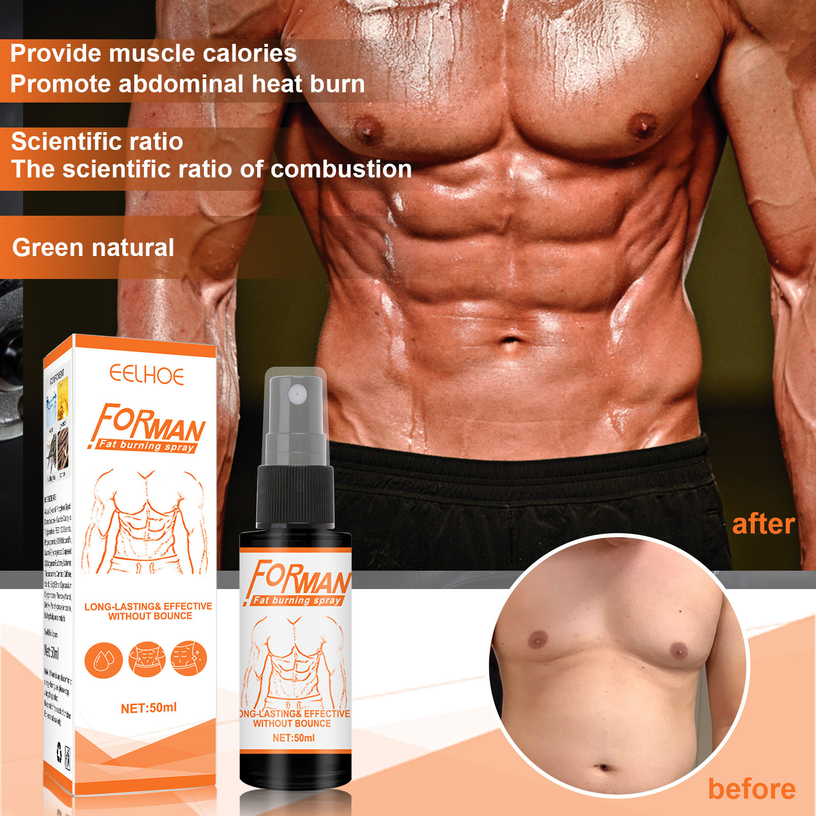 EELHOE Men Abs Spray Vest Line Fitness Shaping Cream Exercise Chest Increase Muscle Body Care