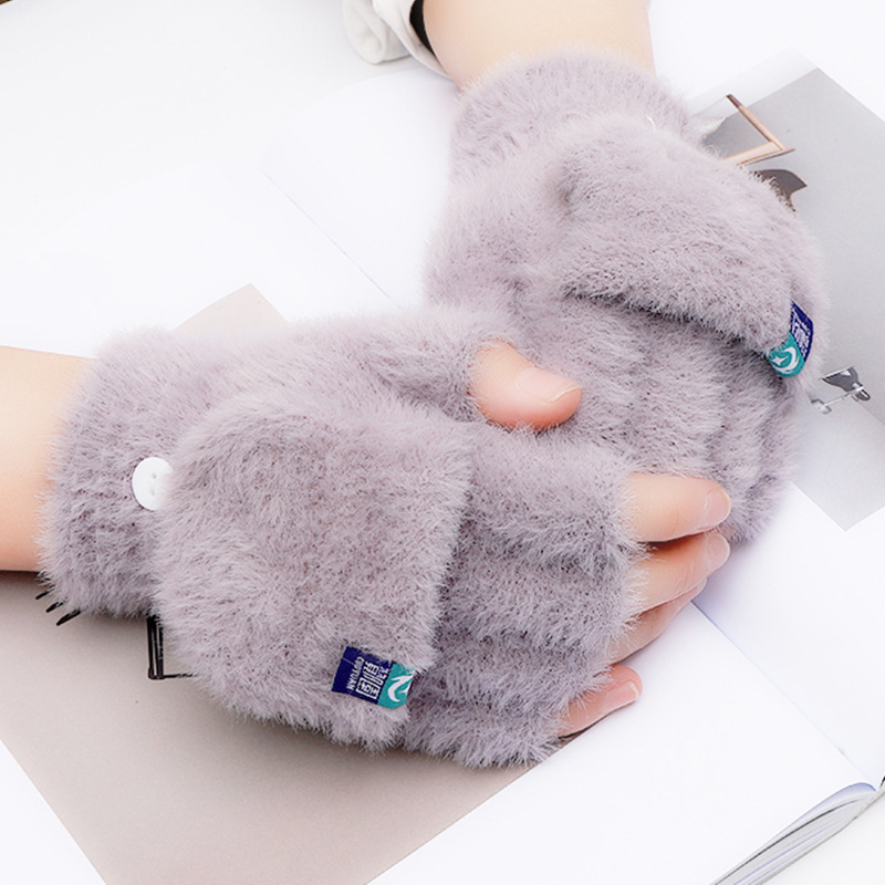 Plush Gloves Cross-Border Winter Gloves Warm Student Flip Gloves Outdoor Gloves Thickened Cold-Proof Internet Celebrity Hot Style
