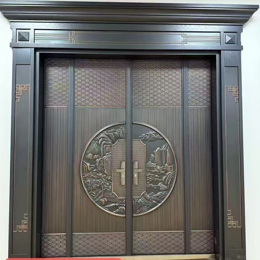New Chinese style simple aluminum alloy double door villa courtyard aluminum art gold courtyard door rural anti-theft non-standard villa door