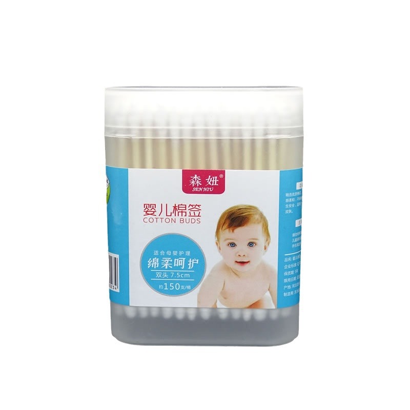 Baby Cotton Swabs with Double-Ended Threaded Bamboo Sticks, Disposable Scrubbing Cotton Swabs in a Box, Flower-Shaped Sticks for Newborns