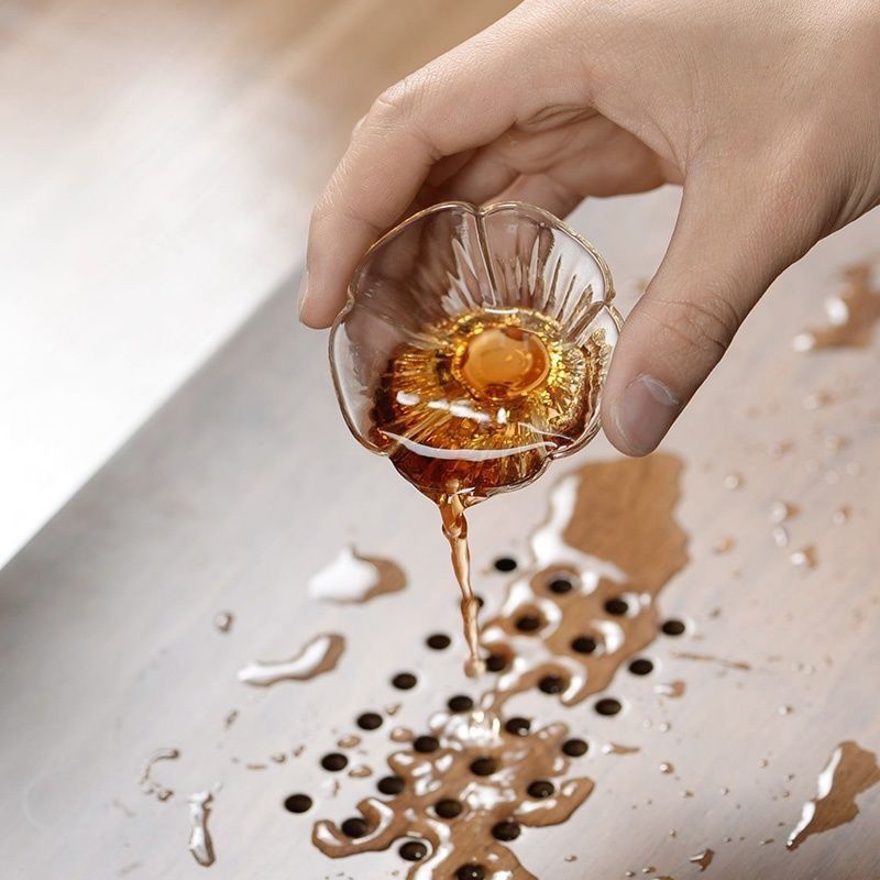 Japanese-Style Petal Small Tea Cup Single Cup Special Heat-Resistant Glass Tea Cup Hammer Pattern Master Cup Transparent Japanese-Style Household