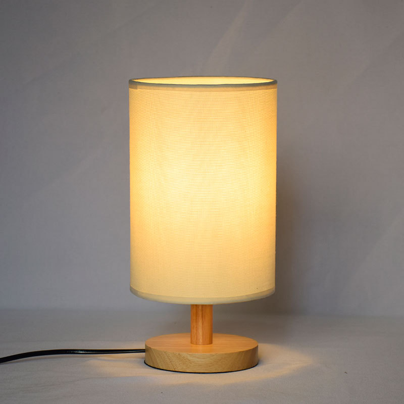 Nordic Southeast Asia Simple Solid Wood Fabric Cloth Cover Cloth Pastoral Table Lamp Bedside Lamp Nightlight Bedroom Small Table Lamp