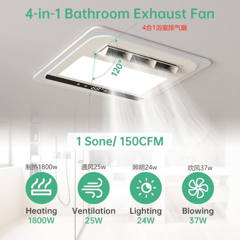 Four-In-One Exhaust Fan with 110V Voltage Led Light and Remote Control Silent Ceiling Fan Heating Lighting Ventilation Ventilation