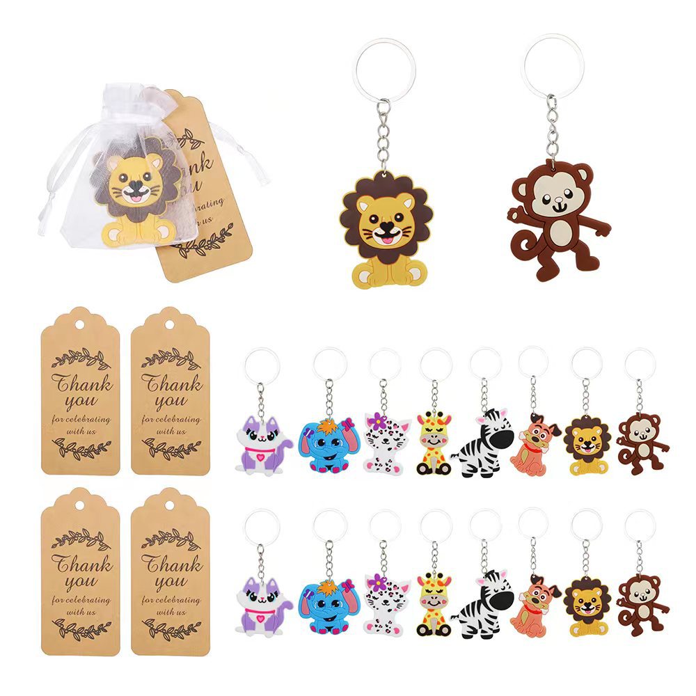 Cross-border new forest animal keychain PVC soft rubber children's jewelry car pendant key ring