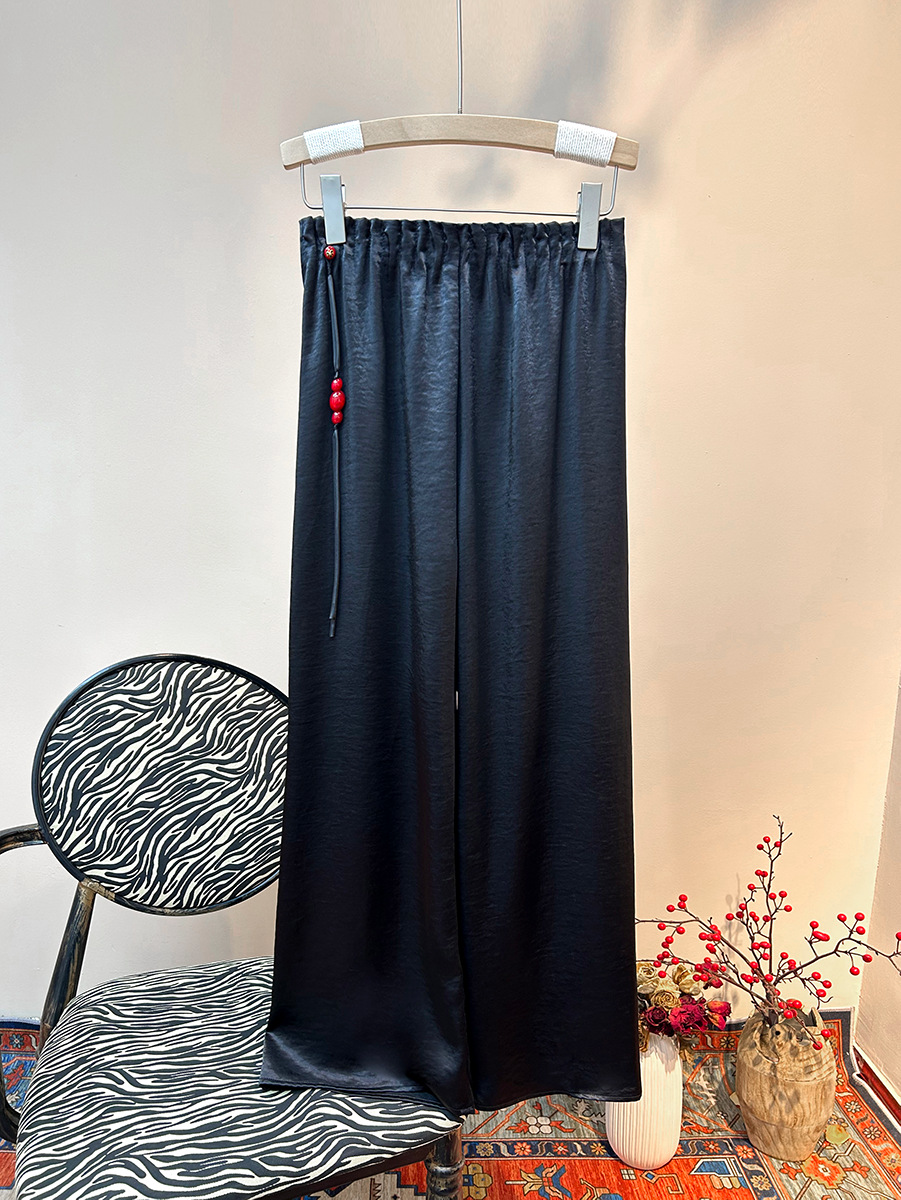 Gourd Pendant Glossy Pants Spring 2025 New High Waist Fashion Casual Elegant Straight Leg Pants