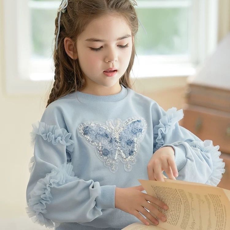 Детская одежда осень и зима свитшоты для девочек с кружевом