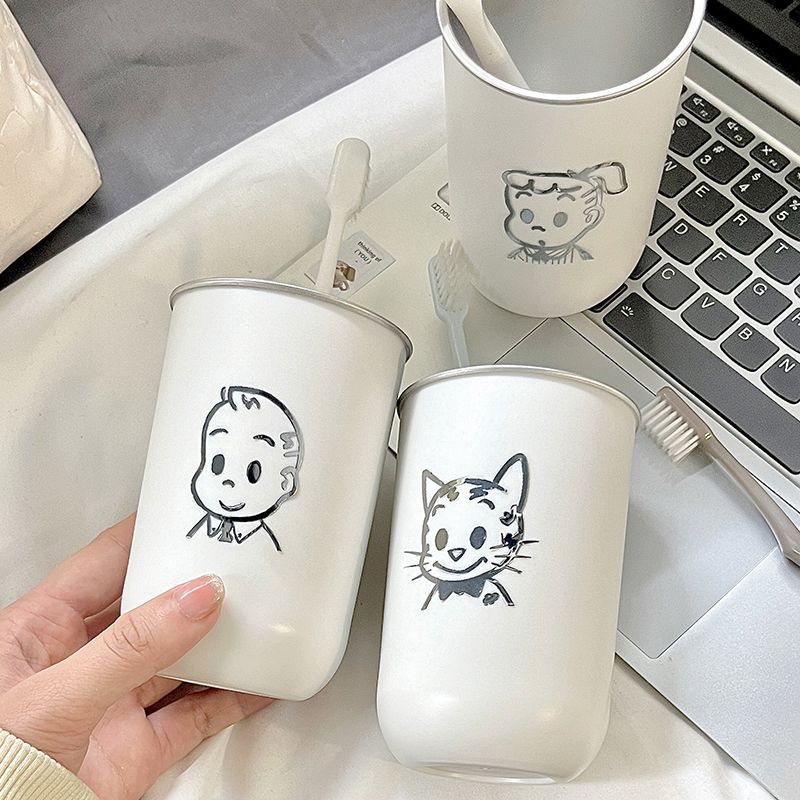 Brushing Teeth and Mouthwash Couple Mouthwash Cup 304 Stainless Steel Cup High-Looking Cute Cartoon Travel Size Wash Cup