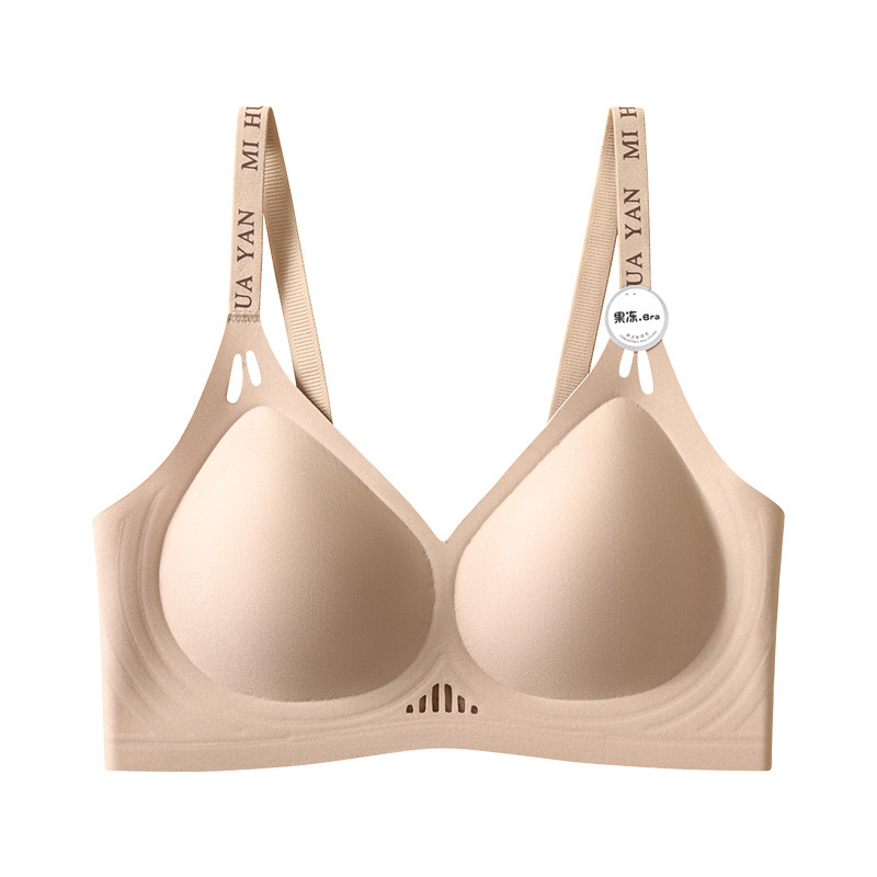 Traceless Underwear Women's Gather-up Hollow Cup No Steel Ring Jelly Strip Soft Support Lace Anti-sagging Hollow Bra Beautiful Back