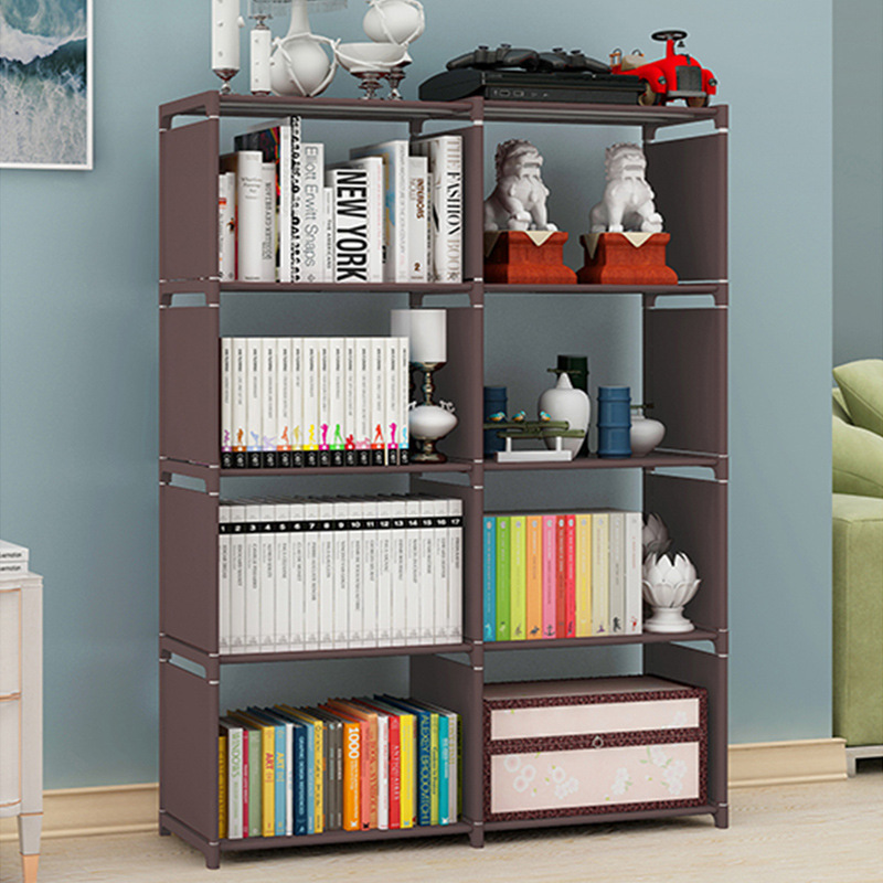 Simple Double Row Bookshelf Bookcase Storage Rack Children Student Bookcase Steel Pipe Combination Storage Bookshelf Wholesale