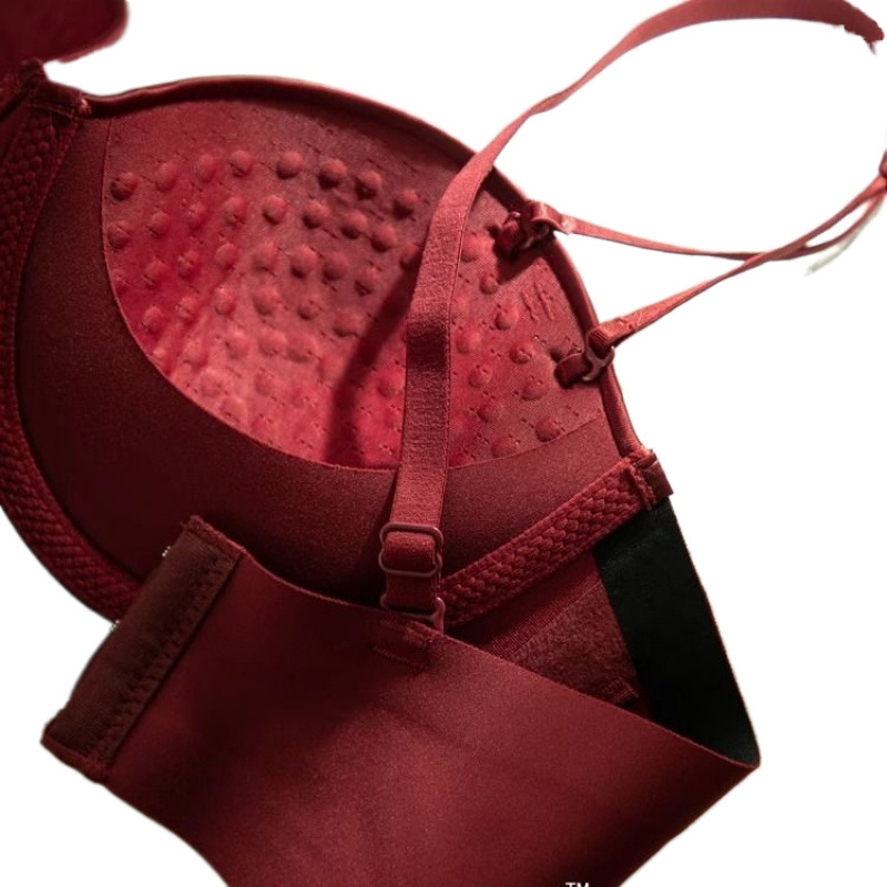 French Red Retro Underwear Women's Autumn and Winter Wedding Bride's Y-Shaped Strap Small Chest Push-up Large Bra