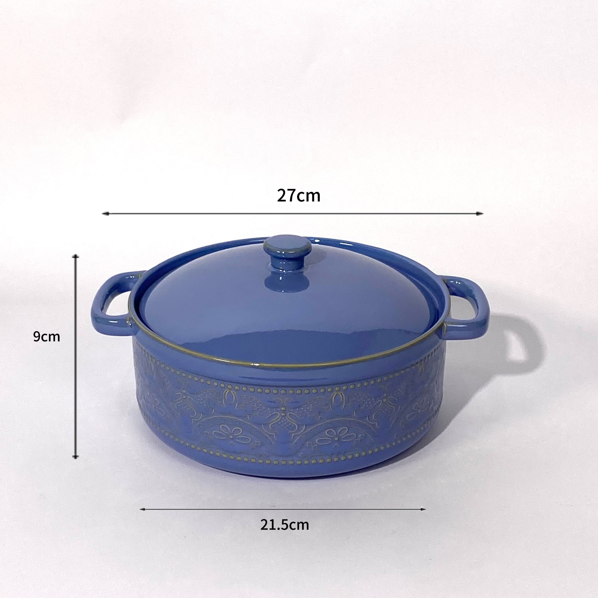 Embossed Hollow Double-Eared Ceramic Soup Pot Household Large Basin Dishware Restaurant Boiled Vegetable Large-Capacity Soup Pot with Lid