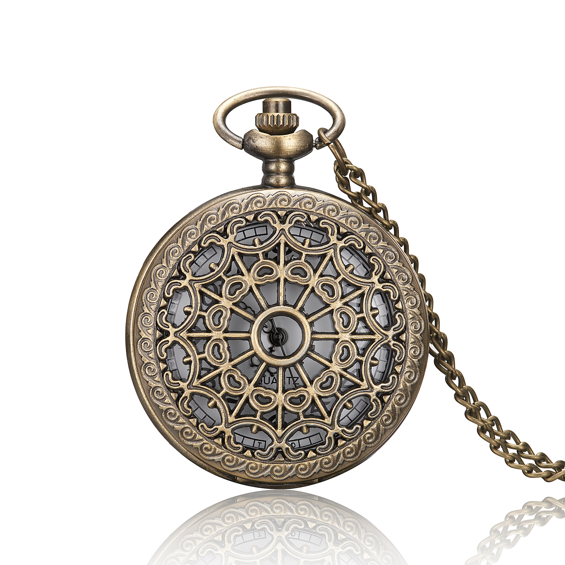 Classic Cut Out Flower Pocket Watch Creative Flip Retro Digital Necklace Watch Student Decorative Sweater Chain Hanging Watch Gift