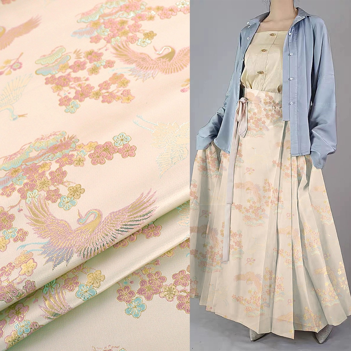 High precision plum blossom crane vest Tang suit national style gold makeup flower cloth wholesale spring summer autumn clothing cloth