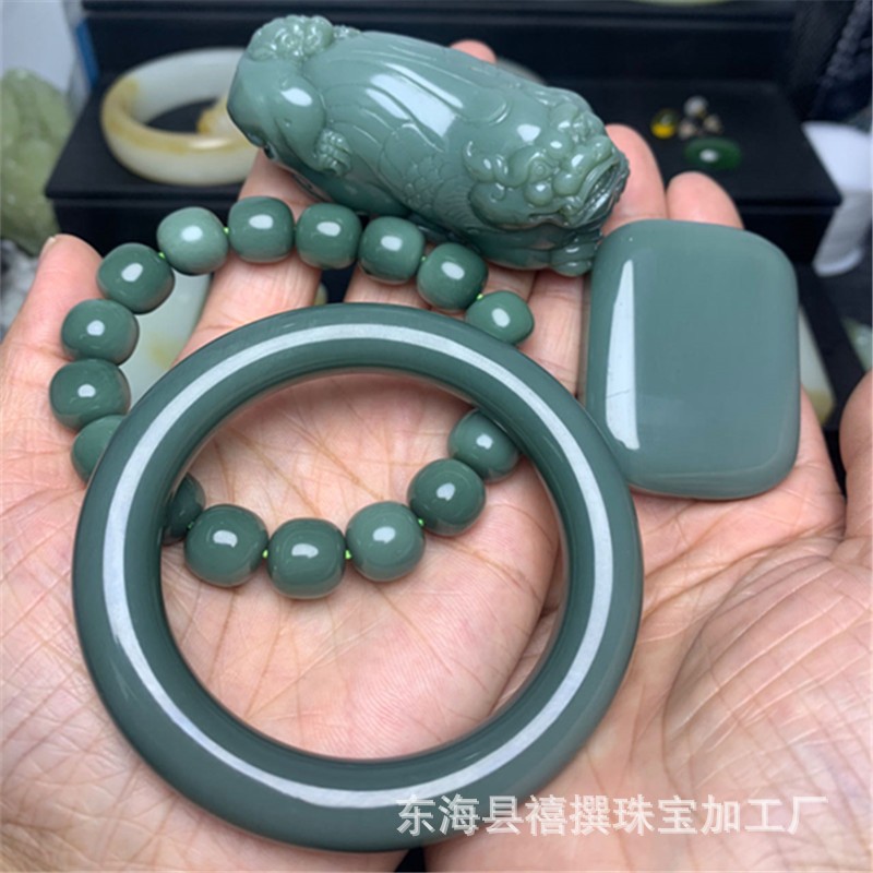 Xizhuan Jewelry Natural Sugar White Hetian Jade Lotus Root Powder Smoke Purple Clear Water Bracelet Bracelet Carving Accessories Loose Beads Wholesale
