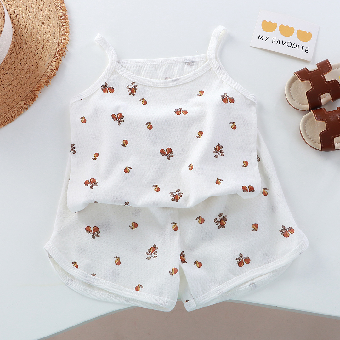 Children's Vest Class A Cotton Girls' Sling Baby Summer Clothes Vest Shorts Girls' Home Two-piece Pack