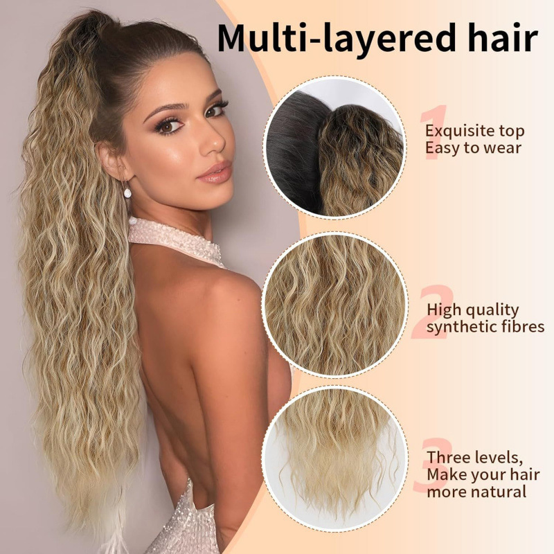 Xuchang European and American Wig Ponytail Women's Water Ripple Long Curly Hair Fluffy Corn Perm Grab Clip Ponytail 30Inch Wholesale