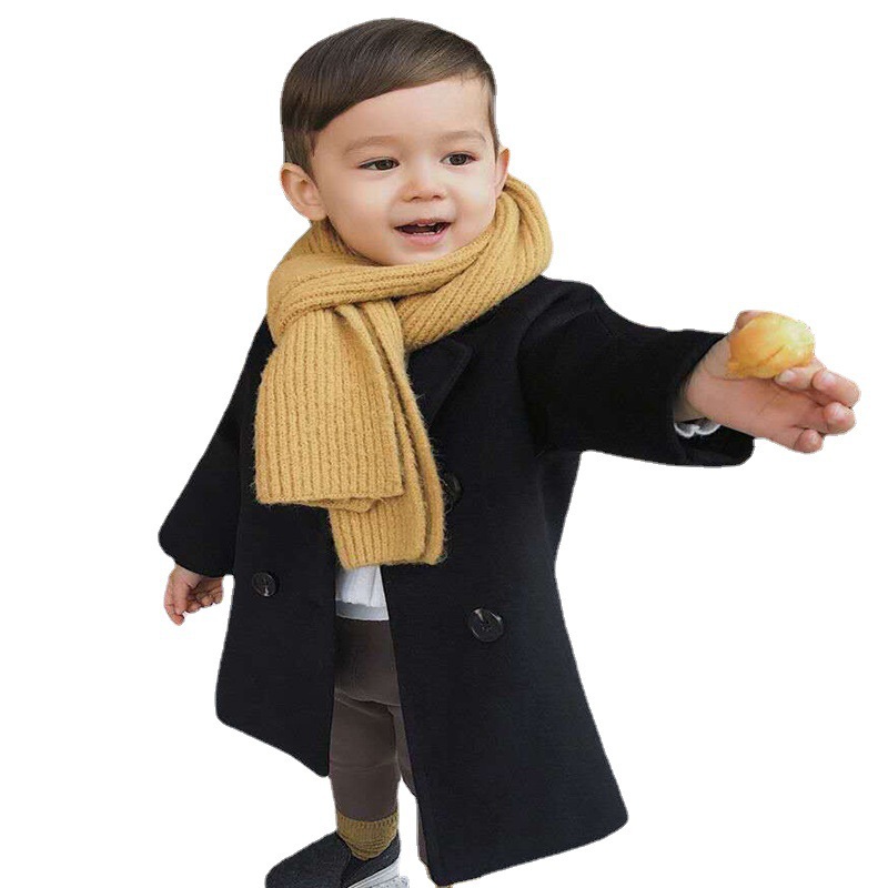 Autumn New Woolen Coat Children's Wear Boy's Handsome Coat Mid-length Korean Coat Coat for Children