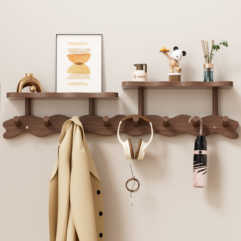 Solid Wood Hanging Hanger Wall Hanging Storage Non-Punch Door Rear Hook Bedroom Entrance Multi-functional Coat Rack