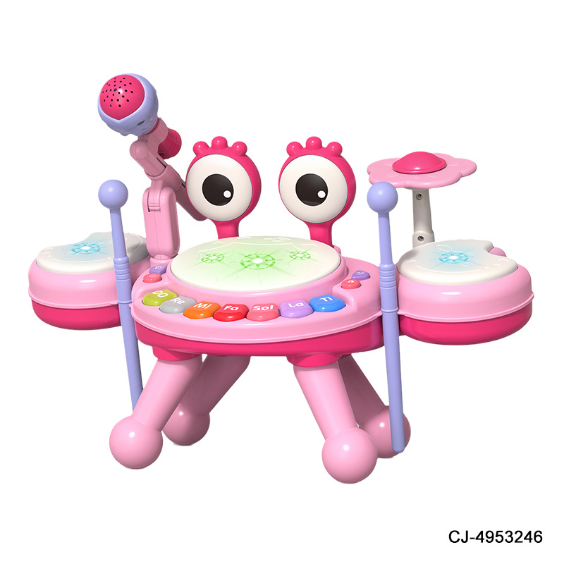 Dynamic Jazz Drum Blue and Pink 2-Color Window Box with Microphone Light Music Drum Set Kidsren's Jazz Drum Toy