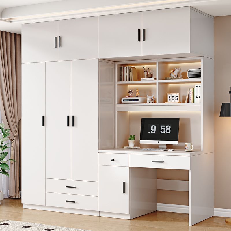 Solid Wood Wardrobe Home Bedroom Wardrobe Desk Integrated Storage Cabinet Small Apartment Simple Storage Cabinet Large Wardrobe