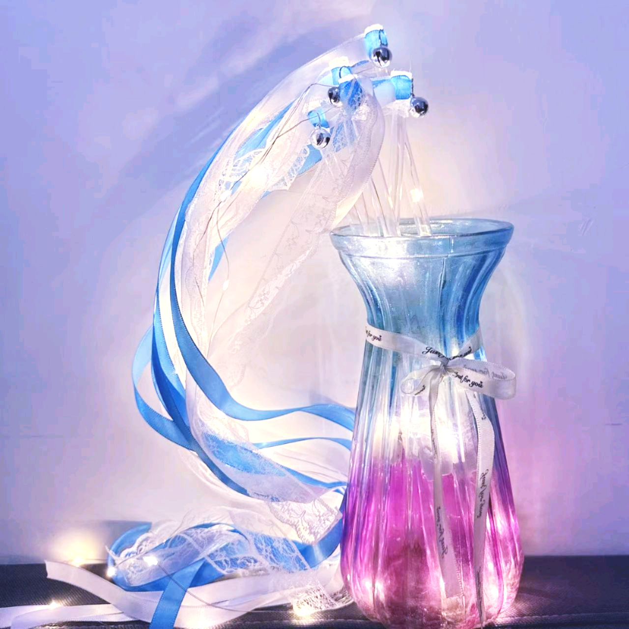 Aliexpress Cross-Border Led Wedding Glowing Ribbon Stick Party Props Glow Stick Glitter Ribbon Glowing Hand Stick