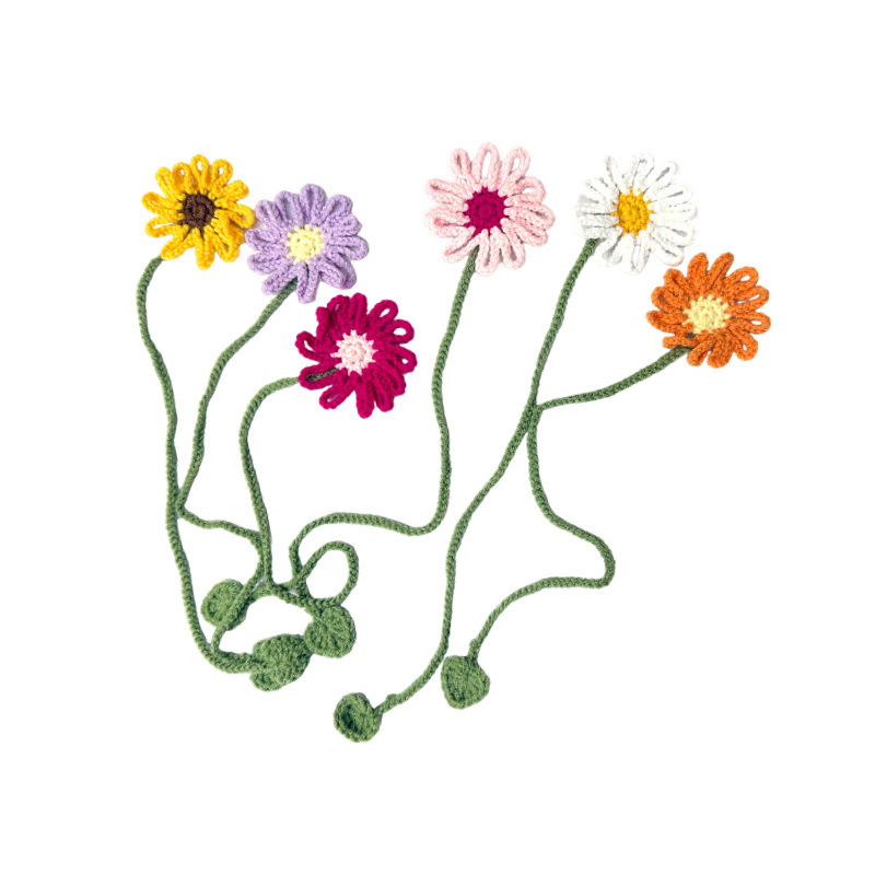 Purely Handmade Crocheted Daisies, Cockscomb, Four-Leaf Clover, Tulips, Bookmarks, Woolen Curtains, Straps, Small Pendants
