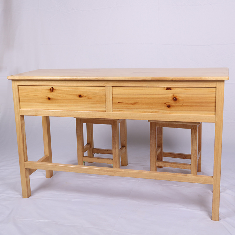 Solid Wood Double Desk and Chair Home Desk and Chair Set Junior High School Primary School Students Children Oak Multi-Functional Learning Desk