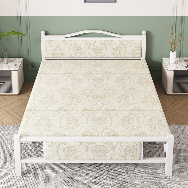 Foldable Bed for Single Person Lunch Break, Small Apartment, Double Bed, Simple Iron Frame Bed, Wooden Bed 1.35m