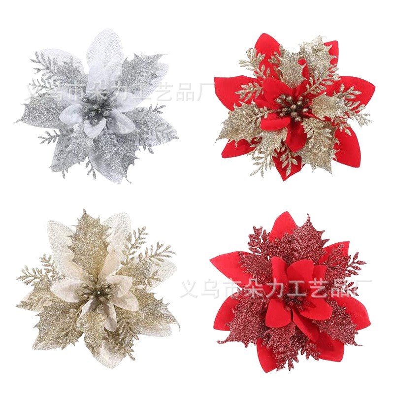 Cross-border high-end artificial flower three-layer Gold Pink Christmas flower festival accessories Garland rattan decoration accessories