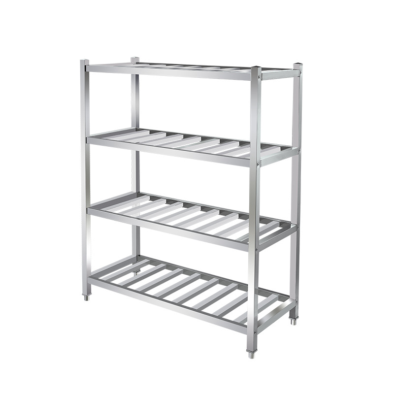 Four-Layer Stainless Steel Floor-Standing Shelves, Multi-Layer Storage Racks, Supermarket Display Racks, Stainless Steel Hotel Vegetable Racks, Wholesale Customization