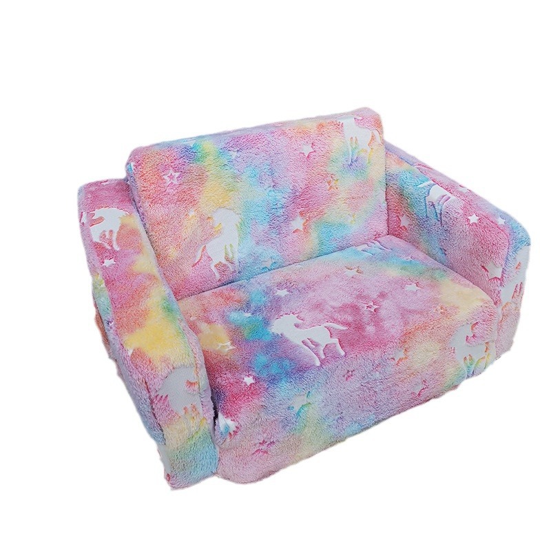 Cross-border Luminous Cartoon Children's Sofa Chair Flannel Printed Single Compressible Roll-up Sponge Star Sofa Chair