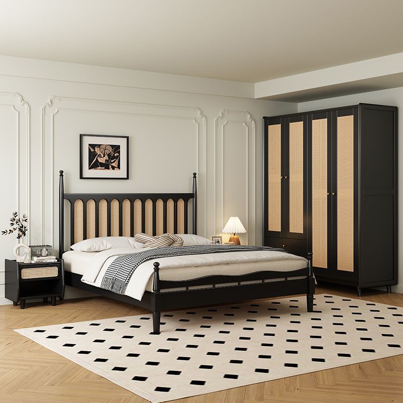 Кровать из массива дерева с ротанговым покрытием, антикварный стиль, современная простая кровать для спальни, комплект мебели в антикварном стиле, американская ретро кровать