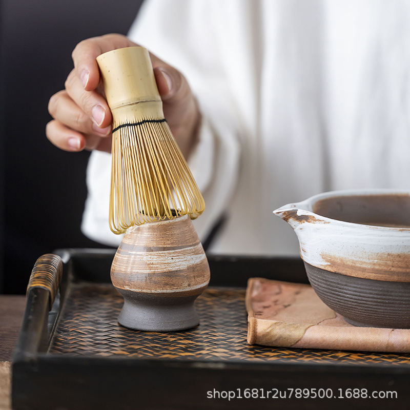 Stoneware Matcha Bowl with Spout, Ceramic Tea Set Accessories, Tea Whisk Stand Set, Japanese Tea Ceremony, Song Dynasty Tea Art Creativity