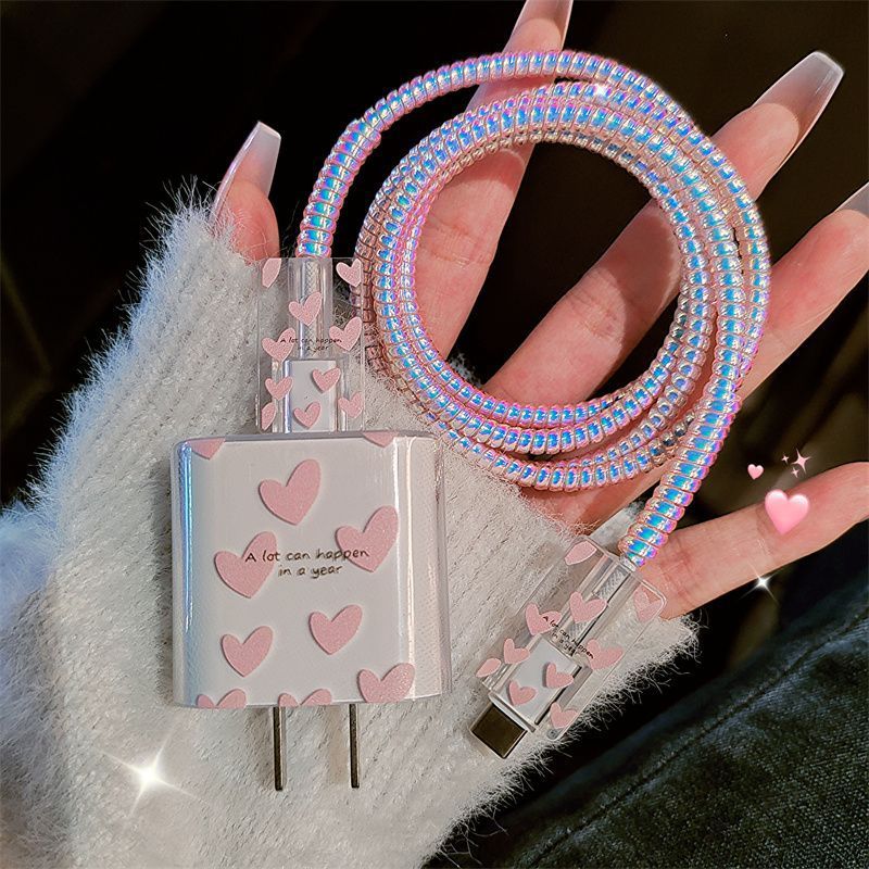 Pink Love Apple Suitable for 20W Watt Charging Head Protective Case Simple iPhone Charging Cable Anti-Breaking
