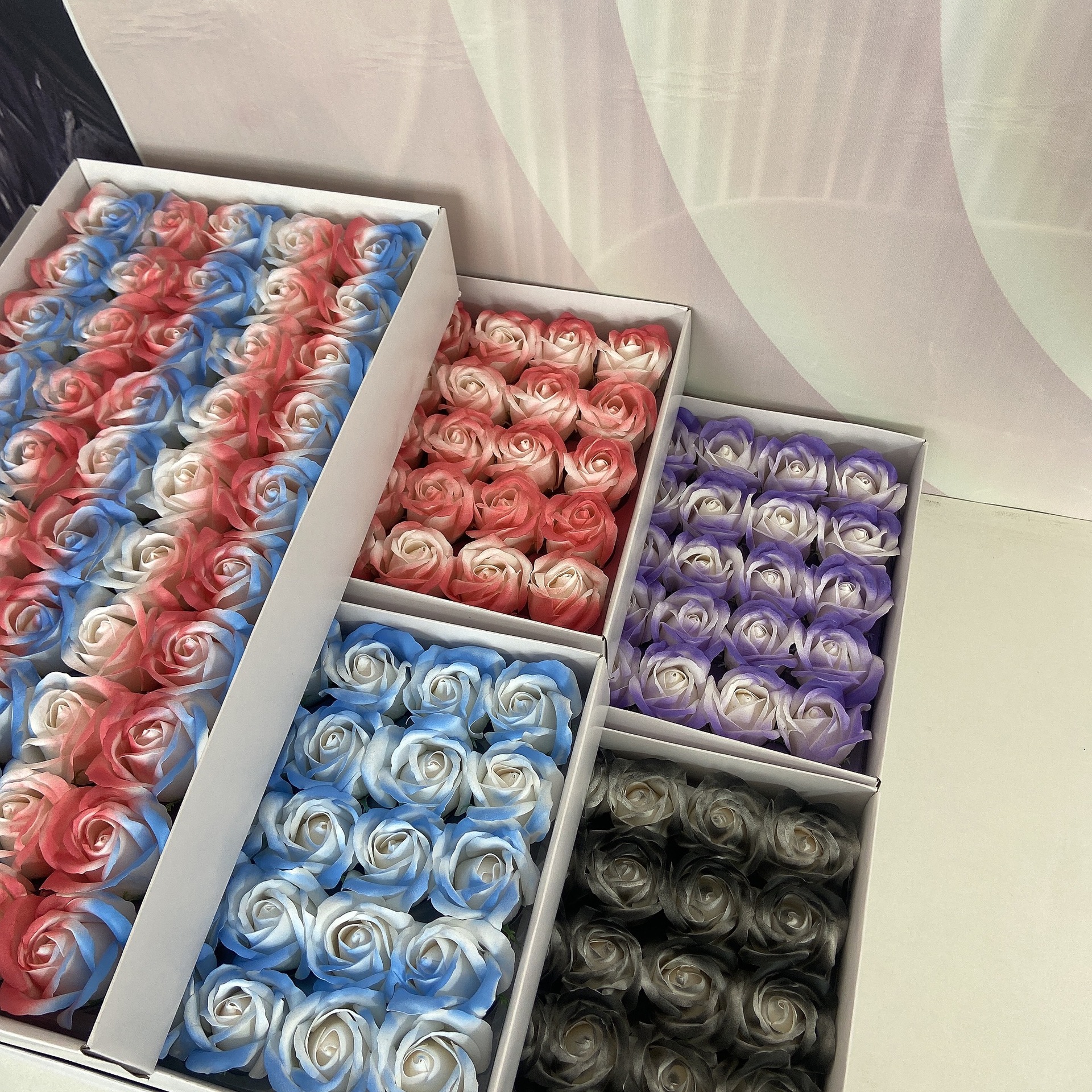 Soap Flower Simulated Rose Three-layer Crushed Ice Blue and Black Knight Large Flower Head with Base Soap Flower Wholesale Factory Direct Sale