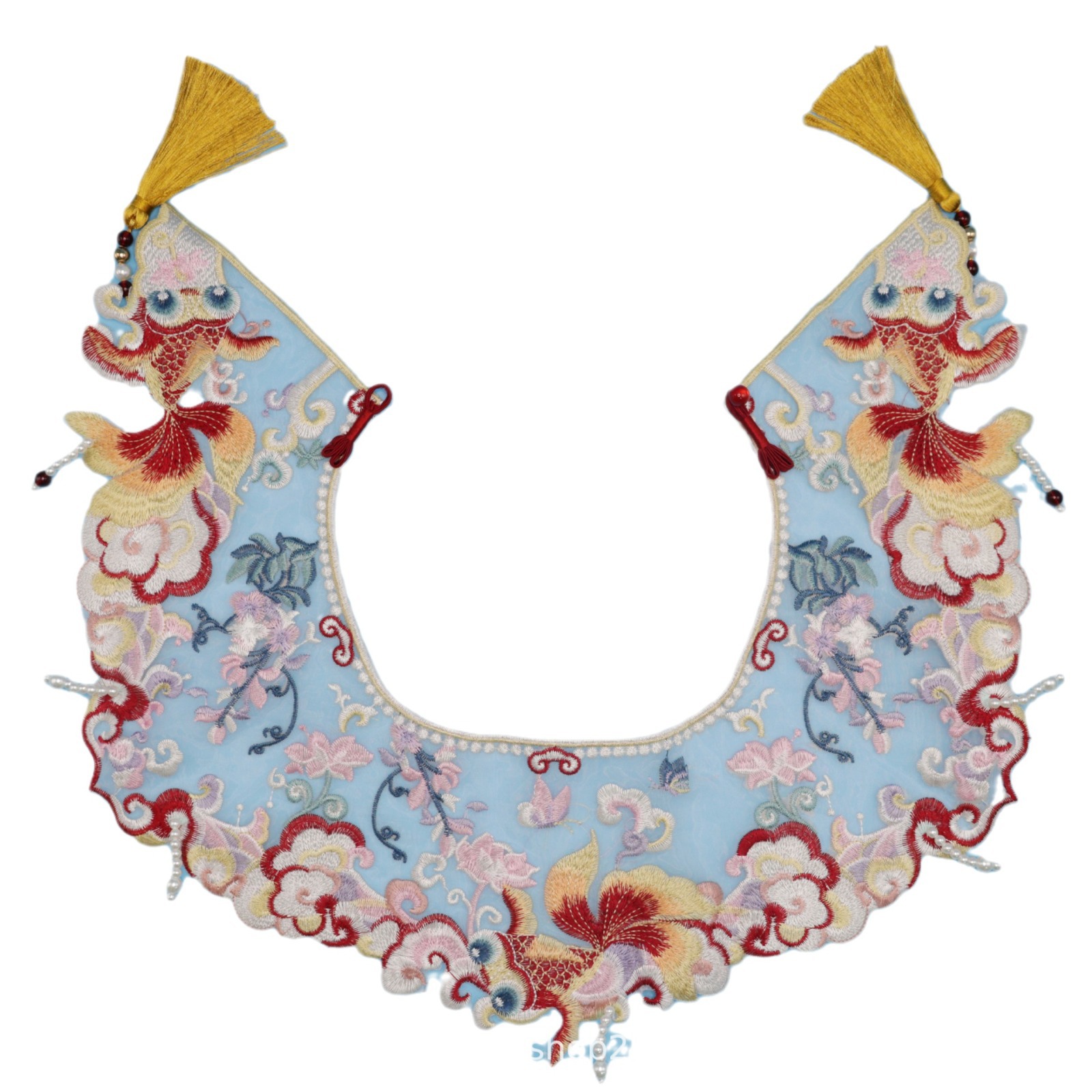 Chinese style children's clothing Hanfu cloud shoulder strap hanging ear goldfish collar embroidered gauze lace collar decorative collar small cape