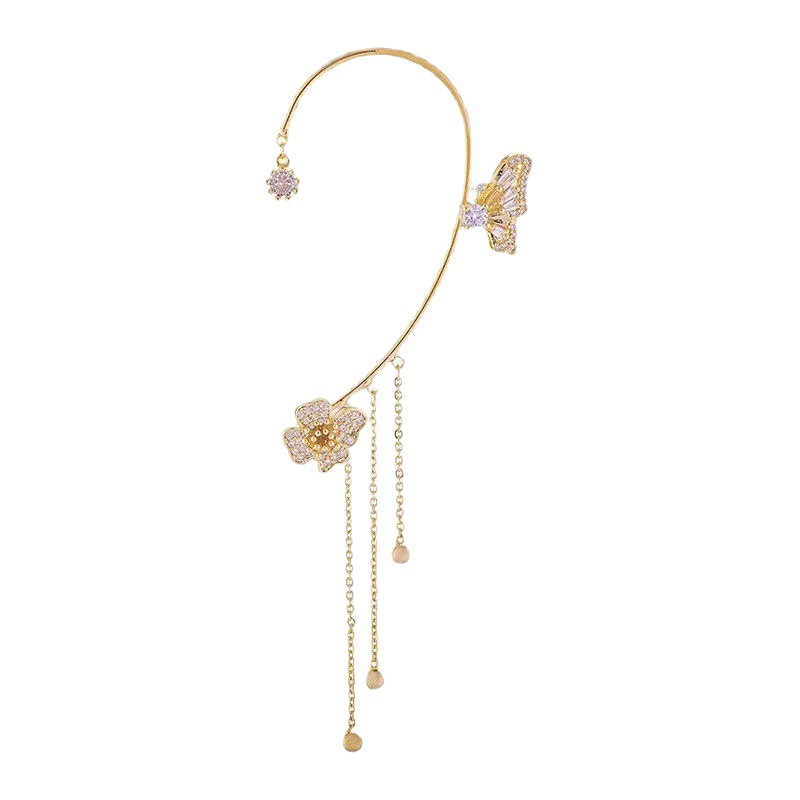 Shake the sound of the new simple fashion super flash diamond butterfly flowers ladies without earholes tassel earrings wholesale