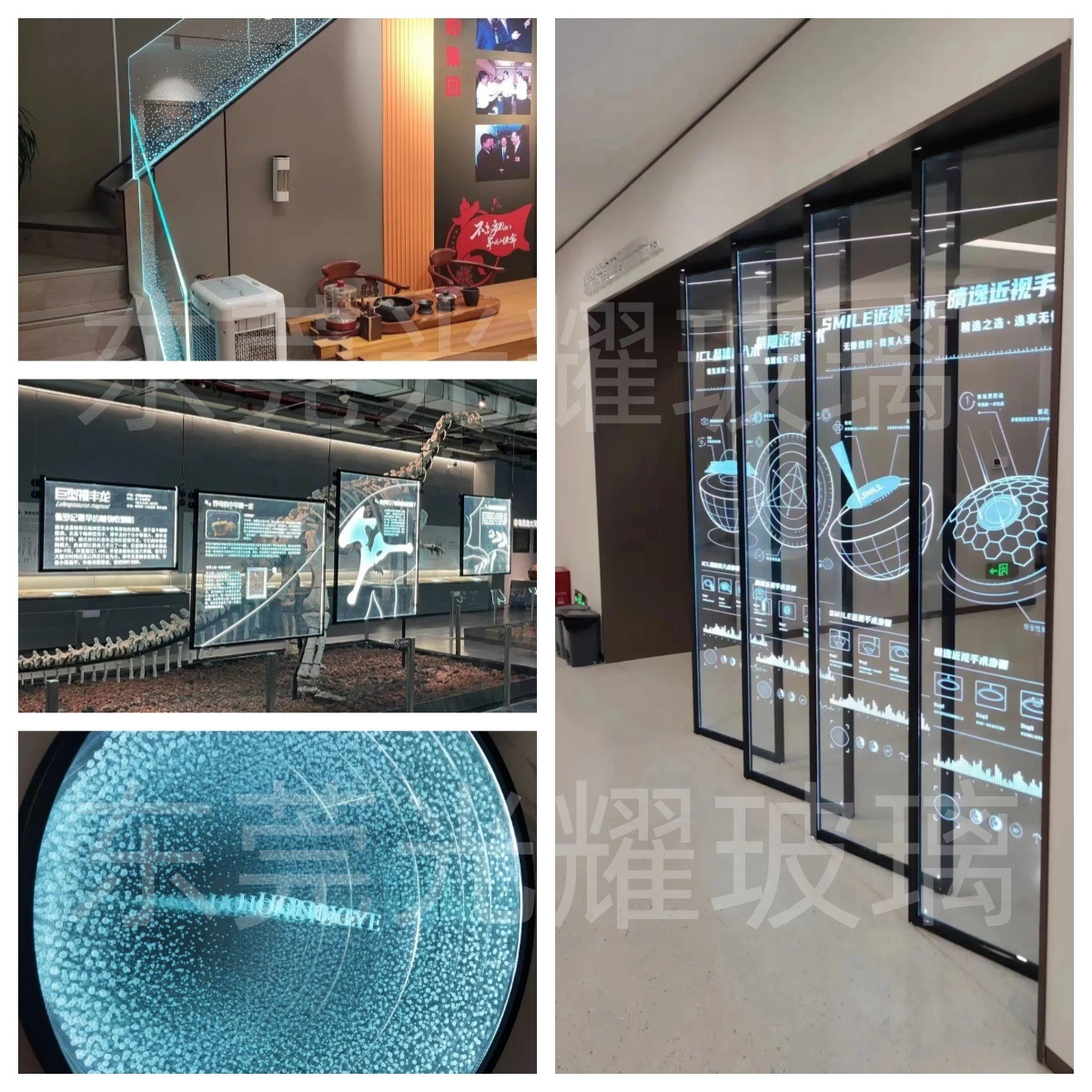 Laser Engraved Glass Screen Decorative Art Partition 3D Background Luminous Tempered Glass Wall Display Hall