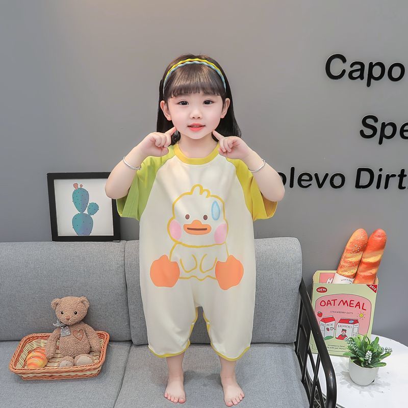 Children's one-part pajamas for boys and girls 2023 summer thin modal cotton baby baby anti-kick sleeping bag air conditioning clothing