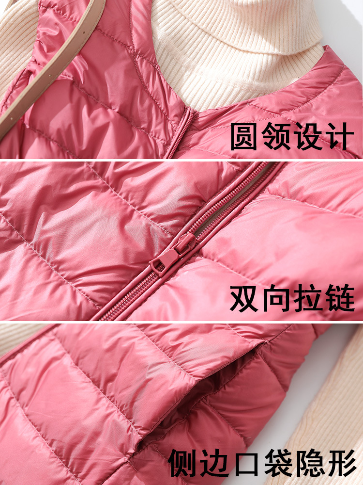 Cross-Border Lightweight down Vest Women's Short Round Neck Autumn and Winter New Waistcoat down Jacket Liner Large Size Vest Off-Season