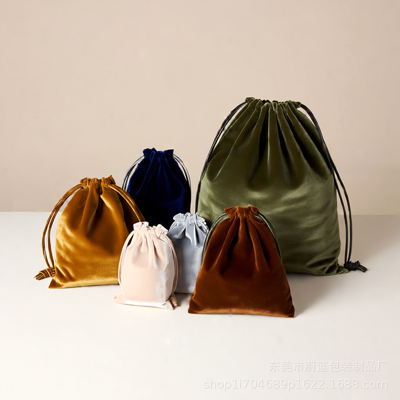 Custom Jewelry Flannel Packaging Bag Velvet Drawstring Small Cloth Bag Jewelry Gift Storage Bundle Pocket Flocking Cloth Bag
