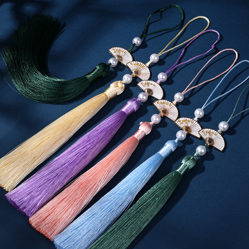 Pearl White Fan Tassel Spike New National Style Fashion Mobile Phone Bag Hanging Ear Pendant Hanfu Cheongsam Clothing Matching Piece