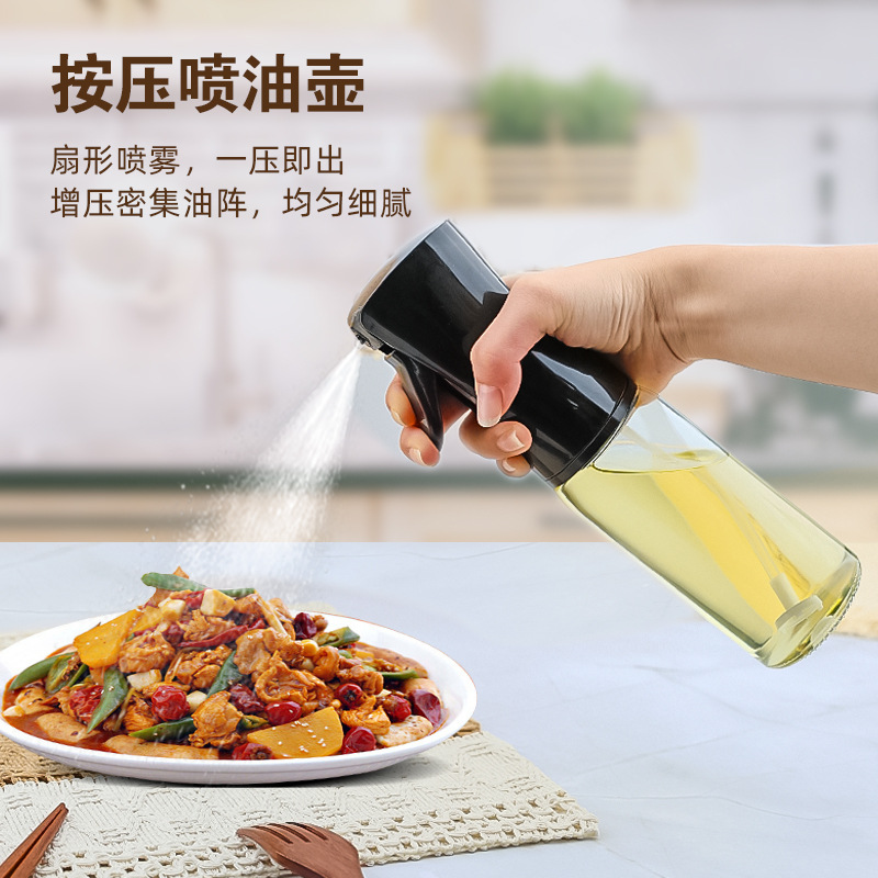 Glass Oil Pot 220ml Kitchen Non-Oil Transparent Press Atomized Oil Spray Bottle Kitchen Supplies Household Oil Spray Bottle