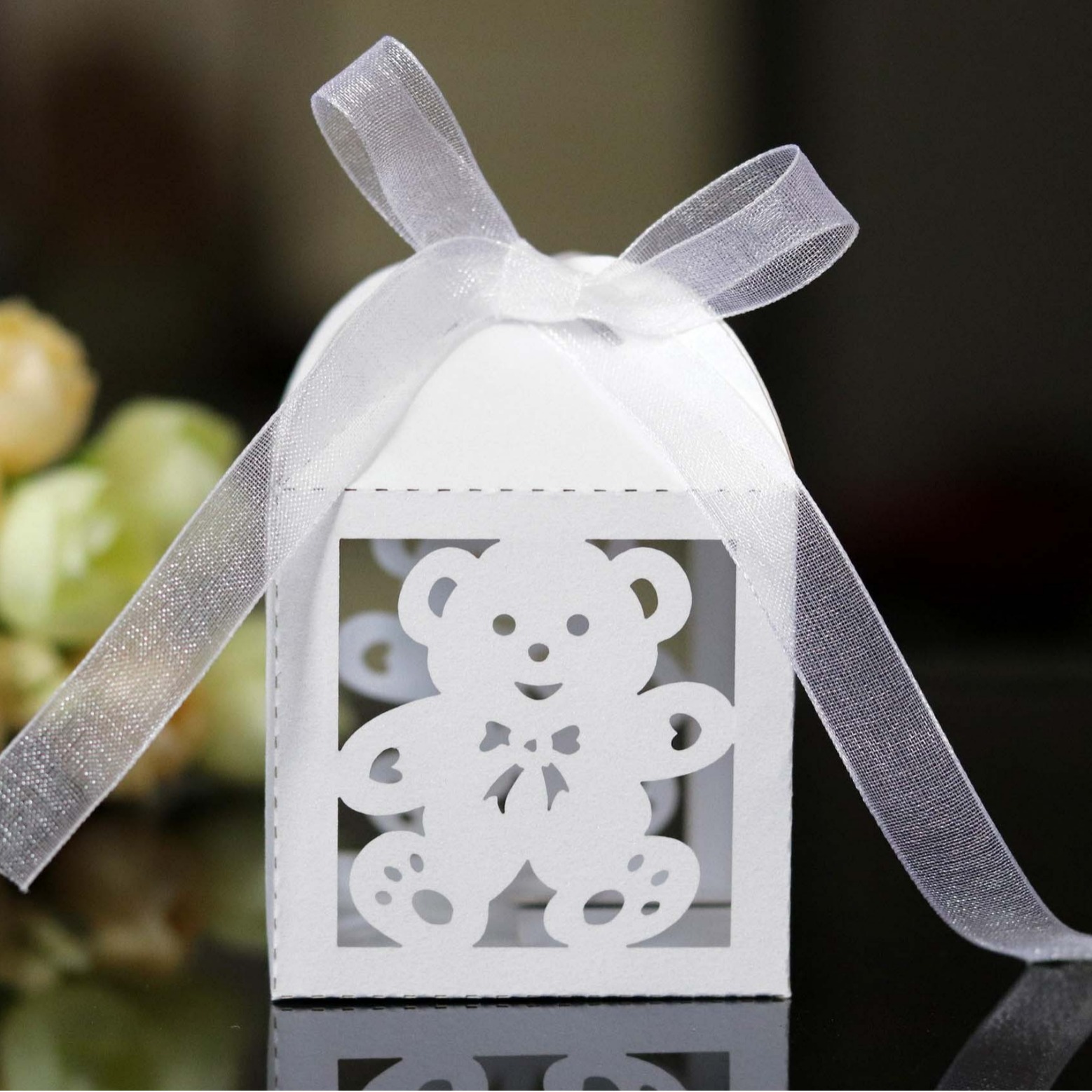 European laser hollow baby Children's Day candy box birthday party candy box blue bear packaging box wholesale
