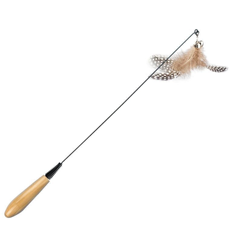 Solid Wood Cfa Competition-Grade Cat Teaser Wand Kitten Self-Entertainment Boredom-Relief Gadget Feather Bell Replacement Head Bite-Resistant Cat Toy