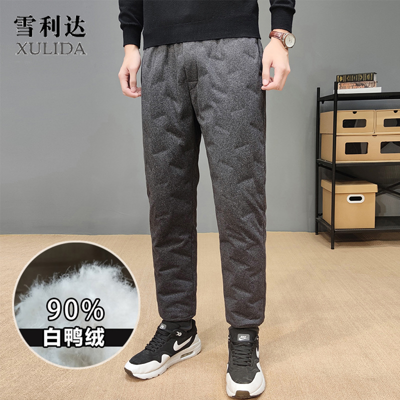 Брюки из пуха для мужчин, внутренние, для среднего возраста и пожилых, эластичные, утолщенные, теплые